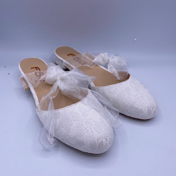 FSJ White Round Toe Low Heels Flat Lace Up Wedding - Picture 4 of 8